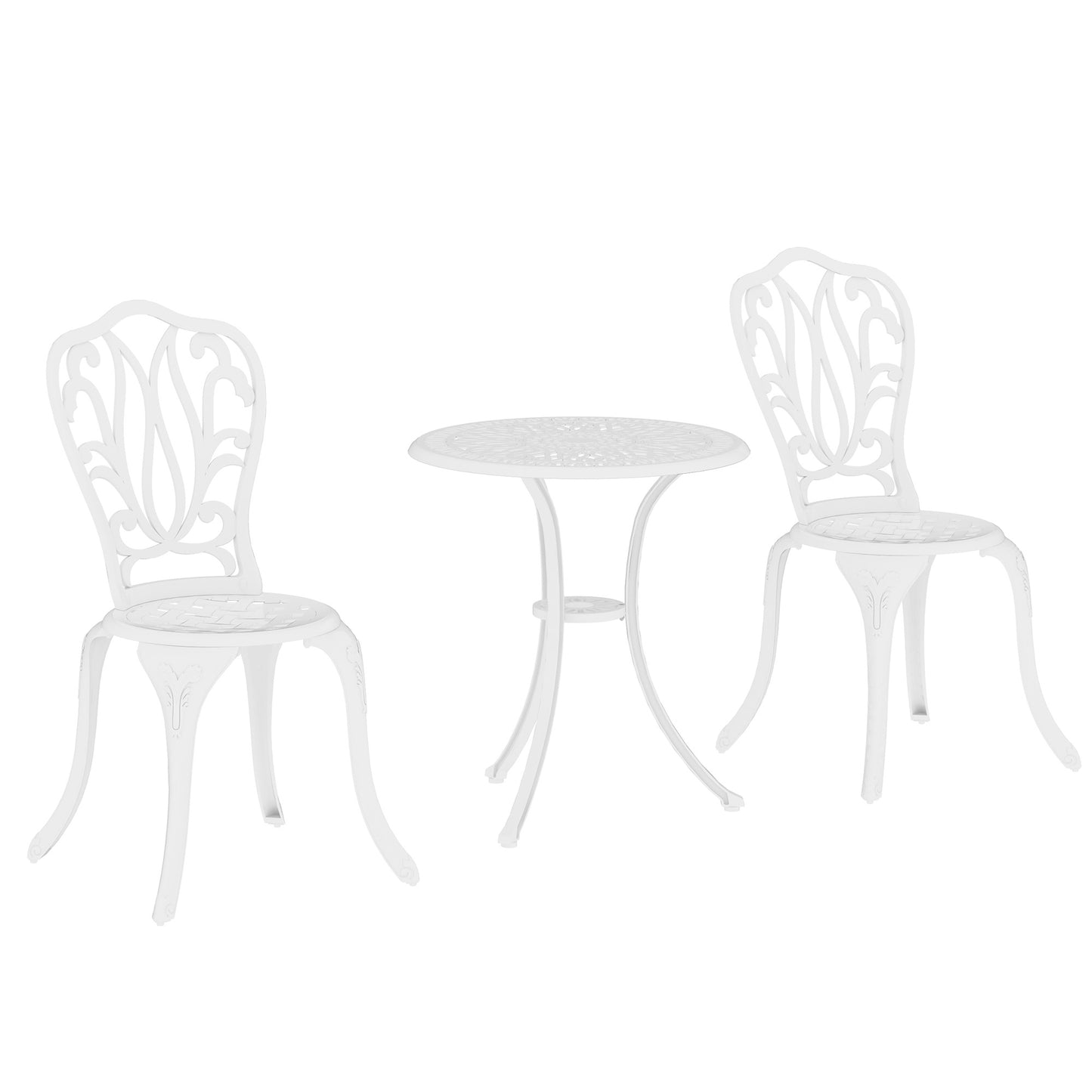 3 Piece Patio Bistro Set Outdoor Table Set with Umbrella Hole White
