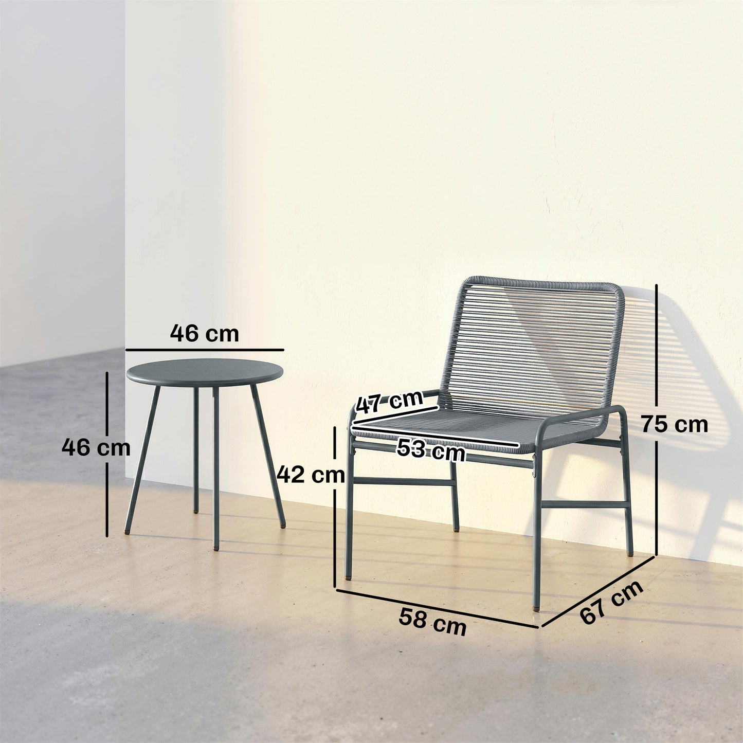 Rattan Bistro Set with 2 Chairs & Round Table for Patio, Dark Grey