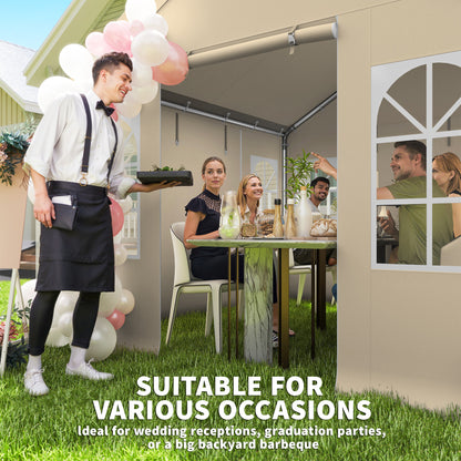 3 x 3 m Party Tent, Outdoor Canopy Tent with Sidewalls, Beige