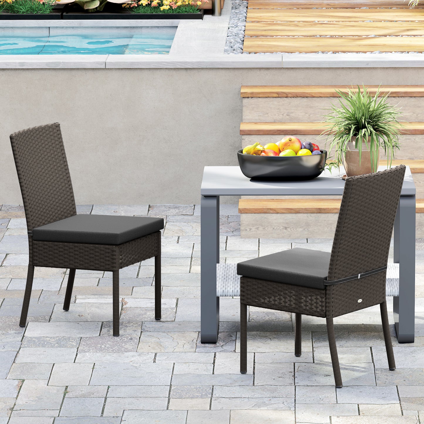 4 PCs Rattan Garden Chairs with Cushion, Wicker Dining Chairs, Grey