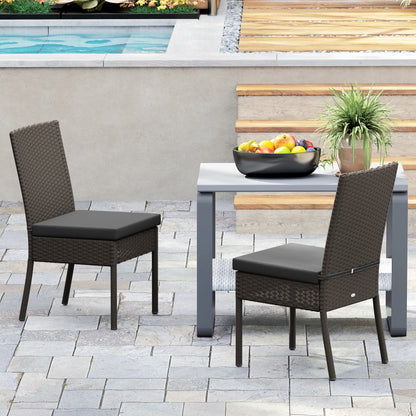 4 PCs Rattan Garden Chairs with Cushion, Wicker Dining Chairs, Grey