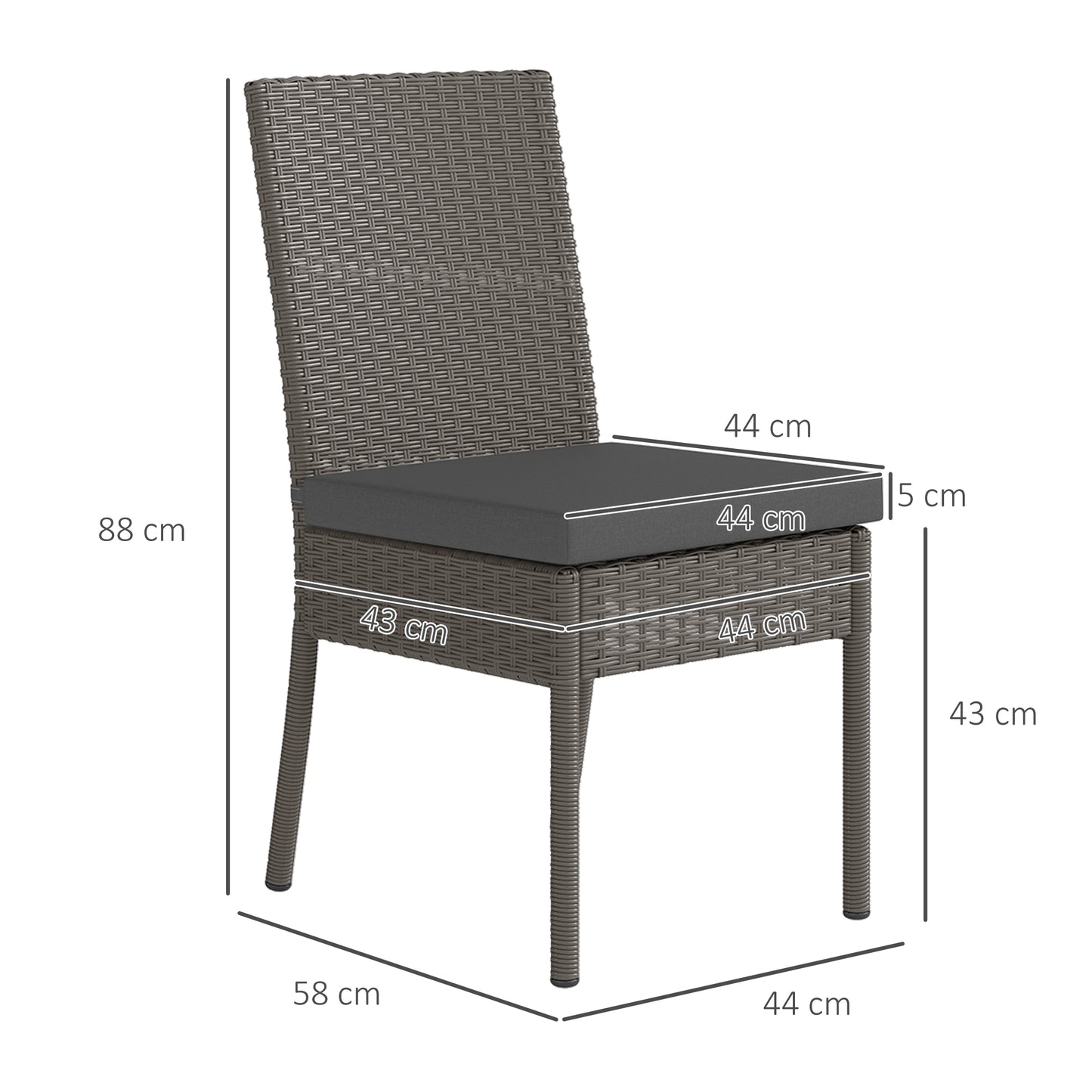 4 PCs Rattan Garden Chairs with Cushion, Wicker Dining Chairs, Grey