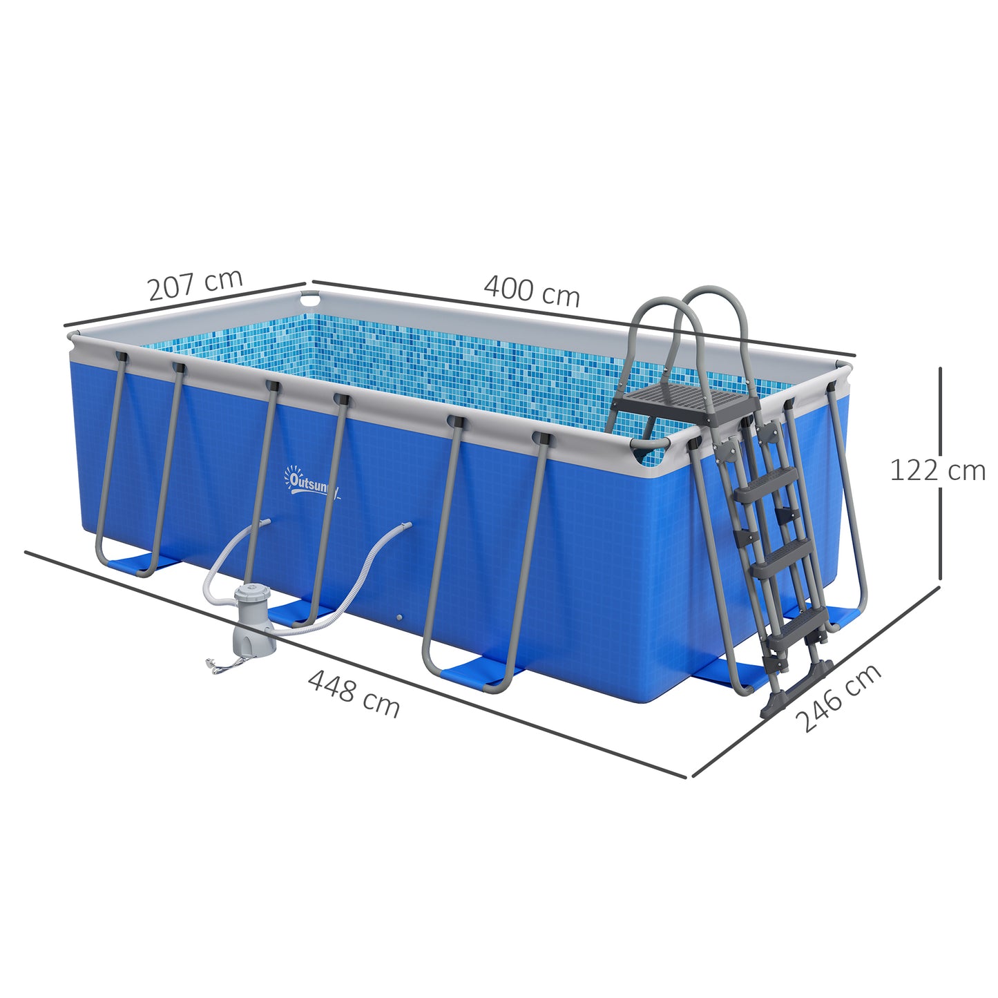 Rectangle Above Ground Swimming Pool with Pump and Ladder, Blue