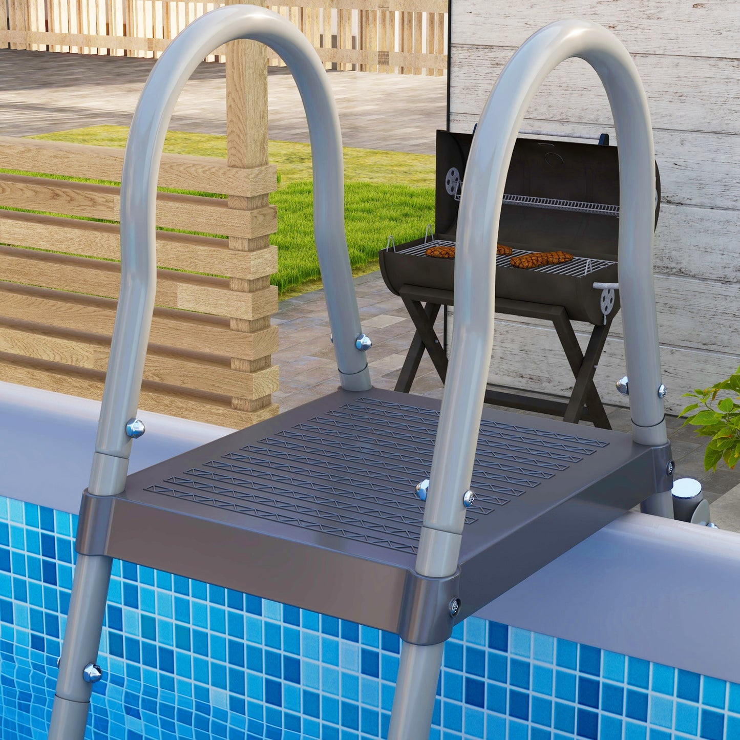 Rectangle Above Ground Swimming Pool with Pump and Ladder, Blue