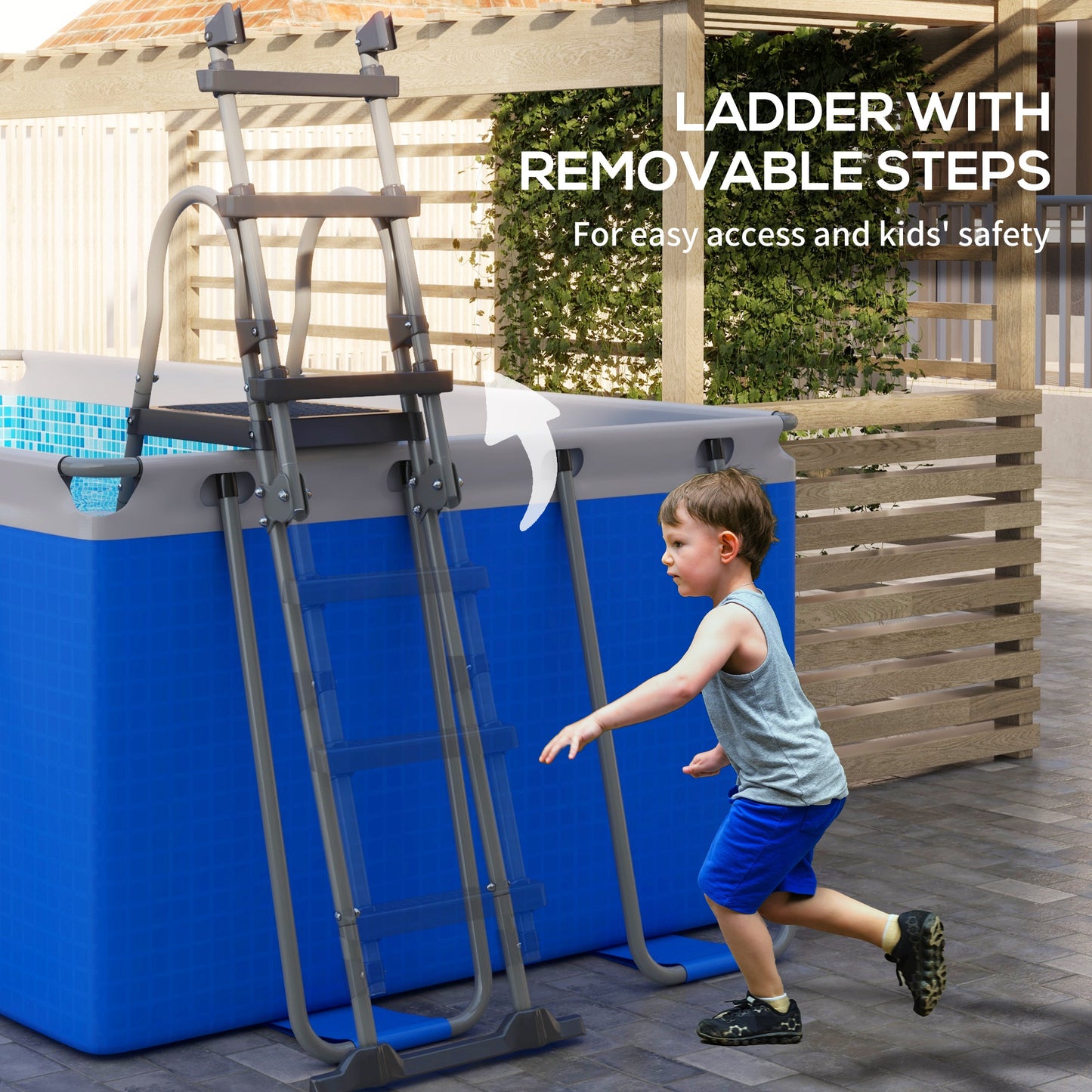Rectangle Above Ground Swimming Pool with Pump and Ladder, Blue