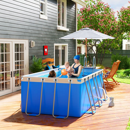 Rectangle Above Ground Swimming Pool with Pump and Ladder, Blue