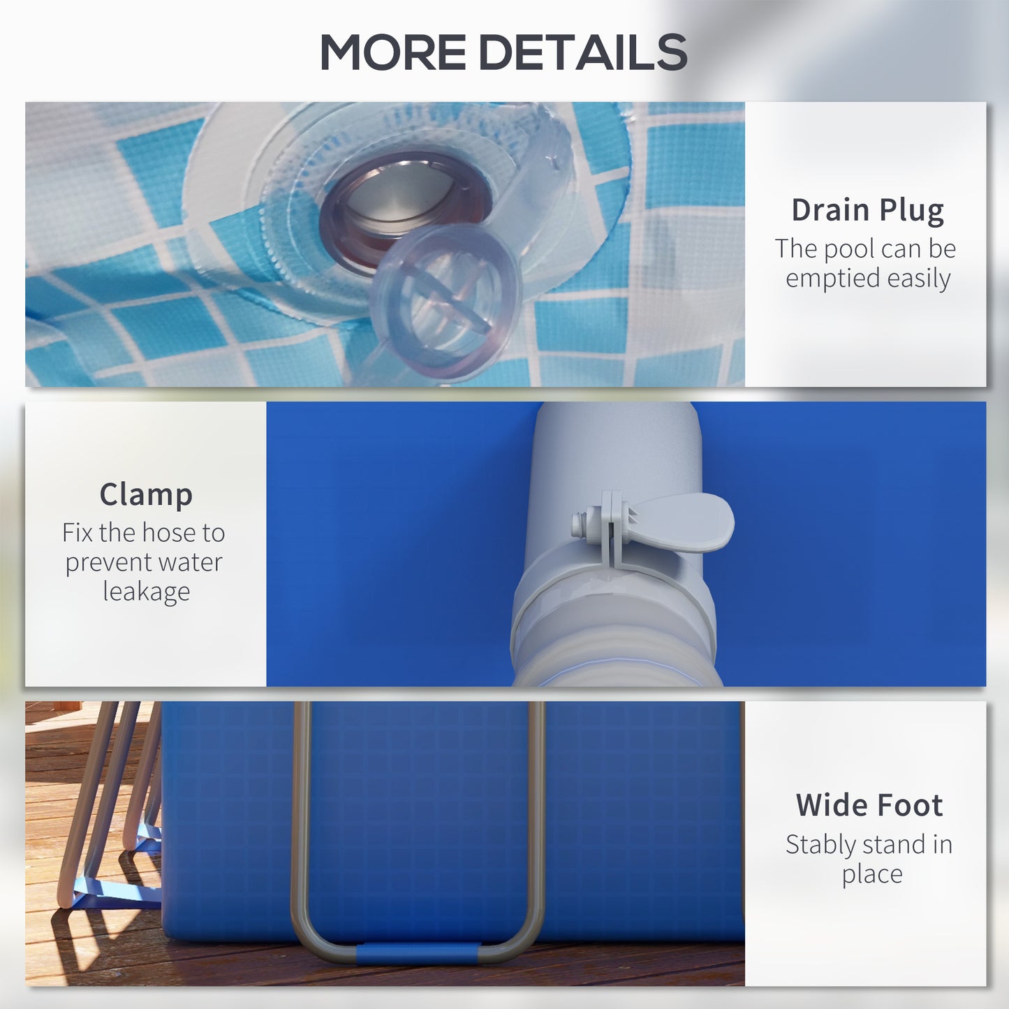 Rectangle Above Ground Swimming Pool with Pump and Ladder, Blue