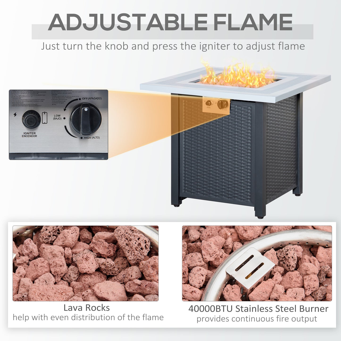 Outdoor Propane Gas Fire Pit Table w/ Lid and Lava Rocks, Black