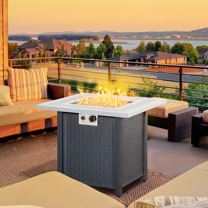 Outdoor Propane Gas Fire Pit Table w/ Lid and Lava Rocks, Black