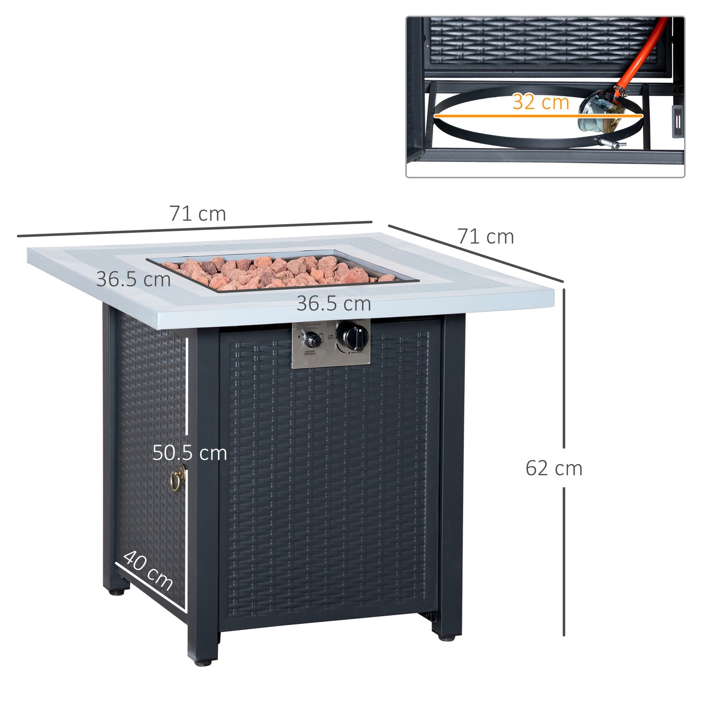 Outdoor Propane Gas Fire Pit Table w/ Lid and Lava Rocks, Black