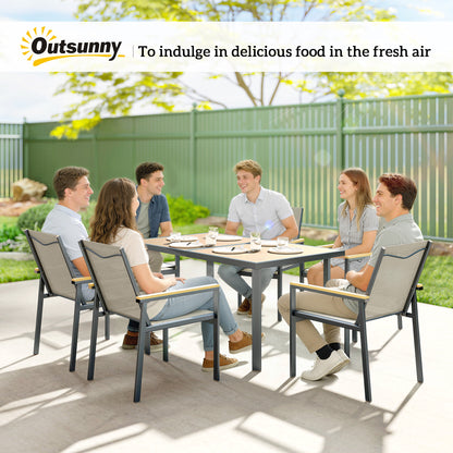7 Piece Garden Dining Set, Outdoor Table and 6 Chairs, Khaki