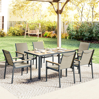 7 Piece Garden Dining Set, Outdoor Table and 6 Chairs, Khaki