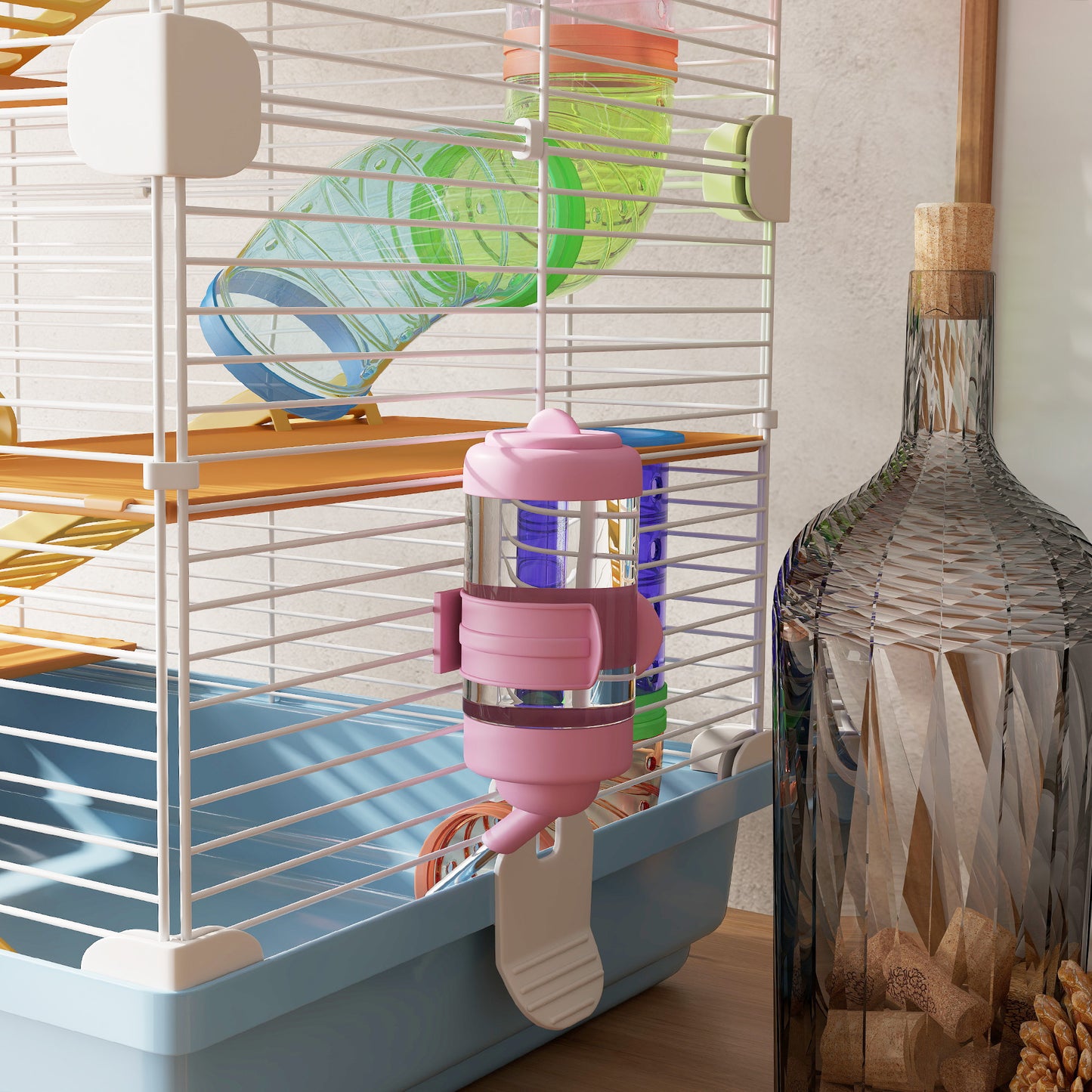 5 Tier Hamster Cage Carrier Habitat w/ Exercise Wheels, Light Blue