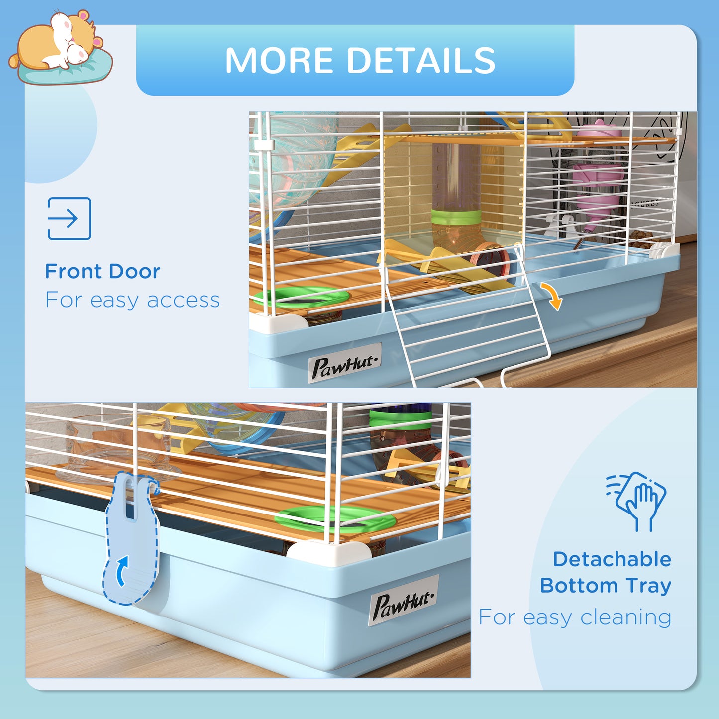 5 Tier Hamster Cage Carrier Habitat w/ Exercise Wheels, Light Blue
