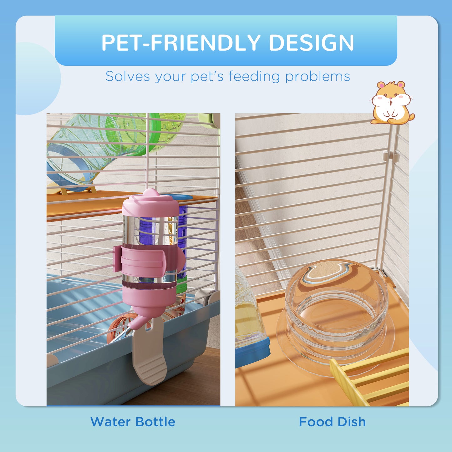 5 Tier Hamster Cage Carrier Habitat w/ Exercise Wheels, Light Blue