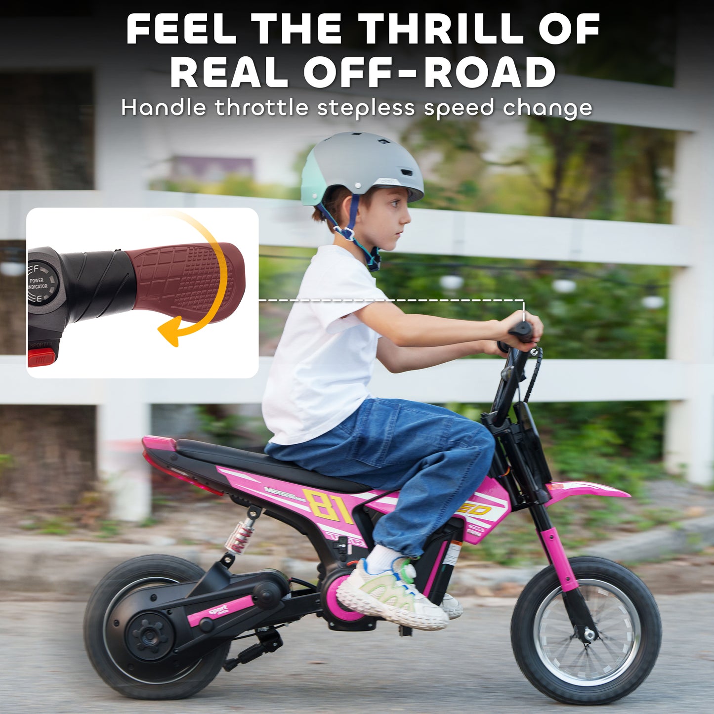 Kids Electric Motorbike, 24V Battery Powered Dirt Bike with 250W Motor, 6-16km/h, 7AH Batteries, 12" Inflatable Tires and Rear Suspension, Ride On Motorcycle for 8-12 Years Old, Pink