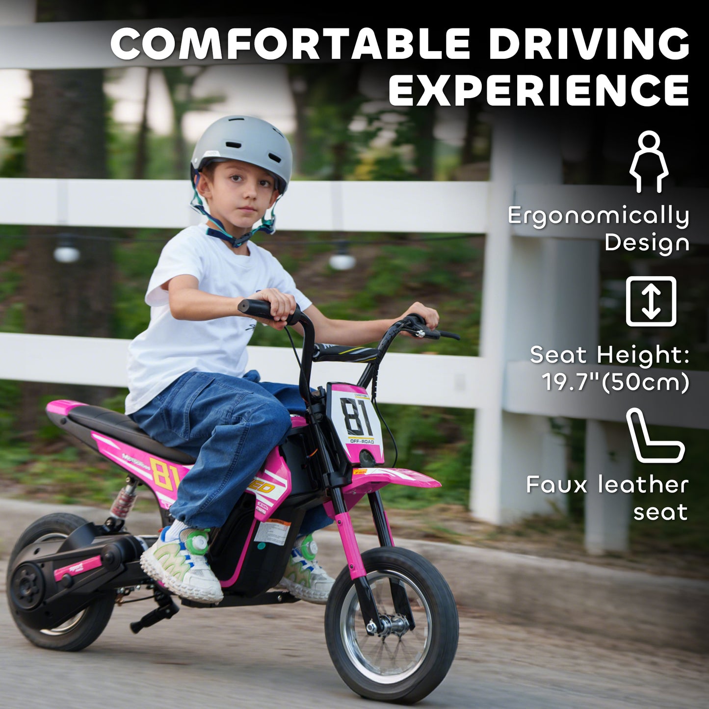 Kids Electric Motorbike, 24V Battery Powered Dirt Bike with 250W Motor, 6-16km/h, 7AH Batteries, 12" Inflatable Tires and Rear Suspension, Ride On Motorcycle for 8-12 Years Old, Pink