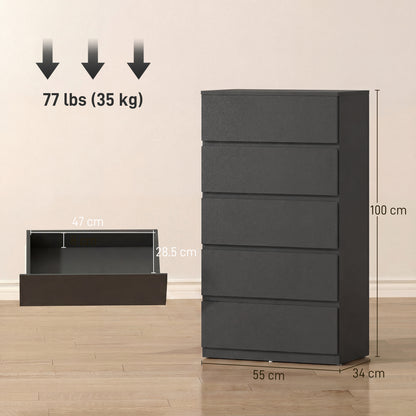 Bedroom Chest of Drawers, 5 Drawers Dresser, Drawer Unit, Black