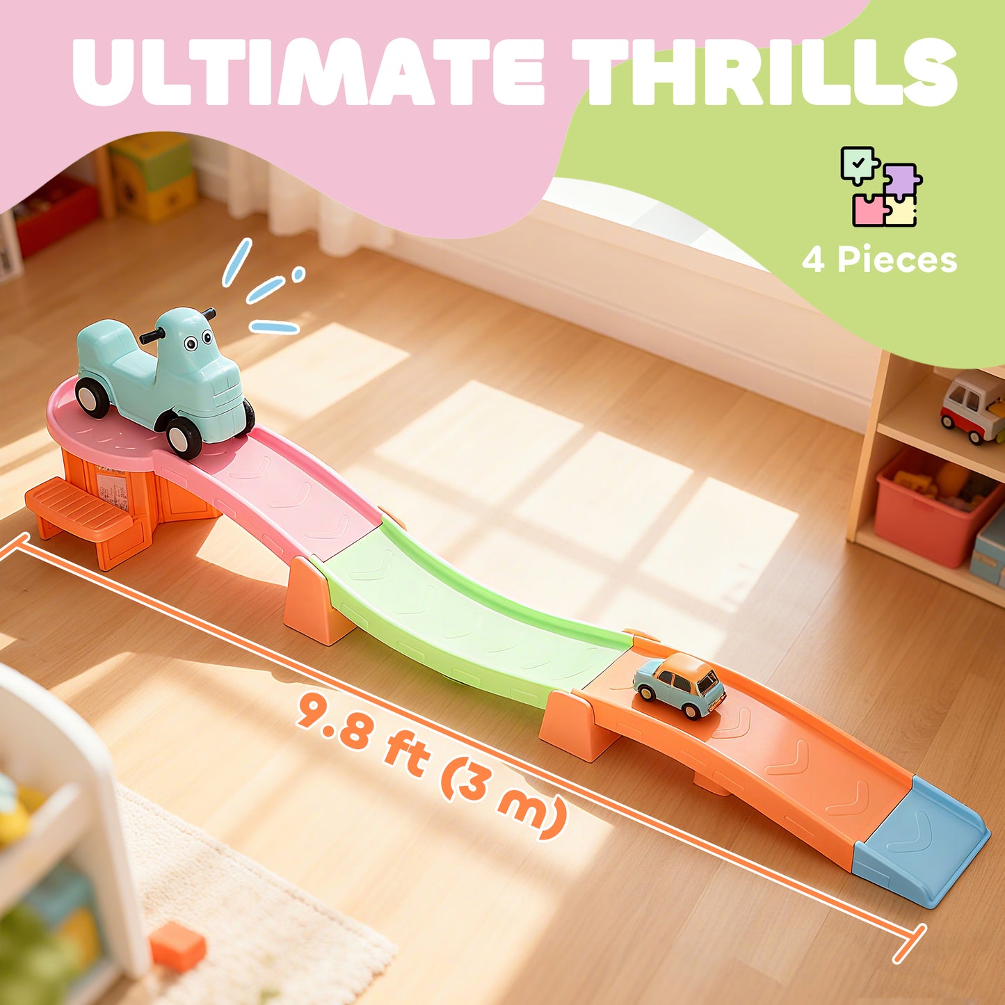 3(m) 4 Pieces Up and Down Kids Rollercoaster, for 2-5 Years, Orange