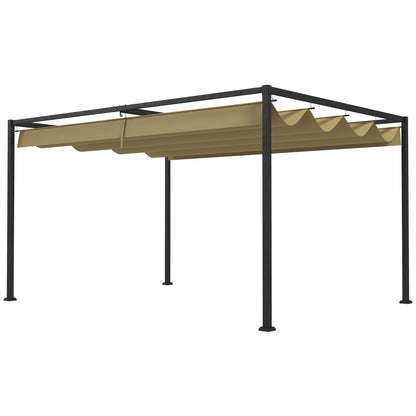4 x 3(m) Metal Pergola with Retractable Roof, Garden Gazebo Canopy Shelter for Outdoor, Patio, Khaki