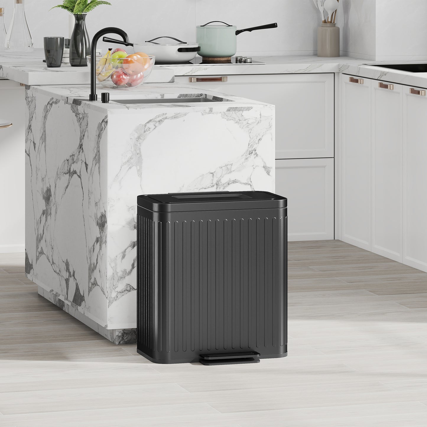 2 x 20L Double Rubbish Bin, Pedal Bin with Soft-Close Lid, Black