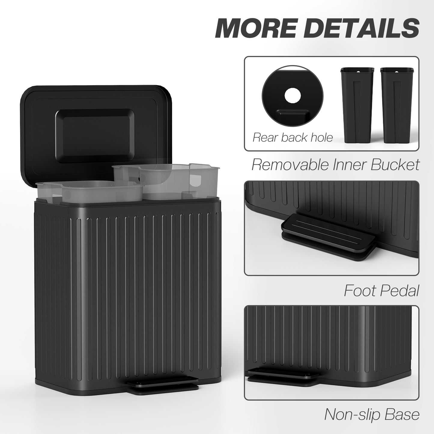 2 x 20L Double Rubbish Bin, Pedal Bin with Soft-Close Lid, Black