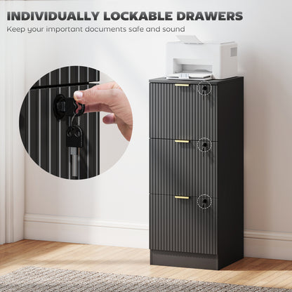 Filing Cabinet, File Cabinet with 3 Lockable Drawers and Hanging Rails