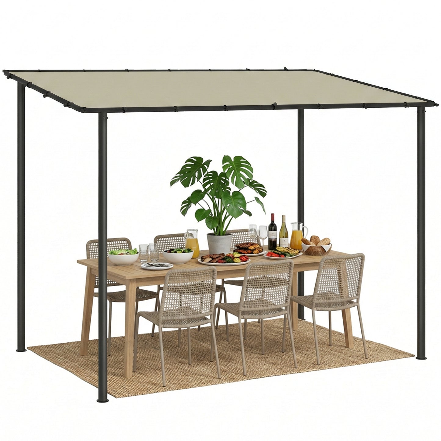 3 x 2 m Lean to Garden Pergola, Metal Frame Gazebo Pergola, Cream