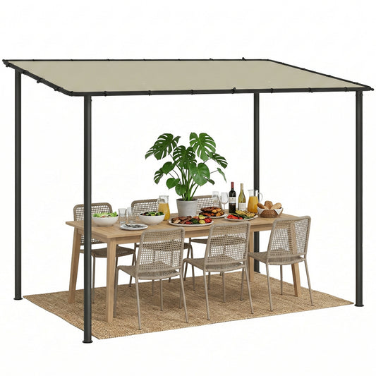 3 x 2 m Lean to Garden Pergola, Metal Frame Gazebo Pergola, Cream