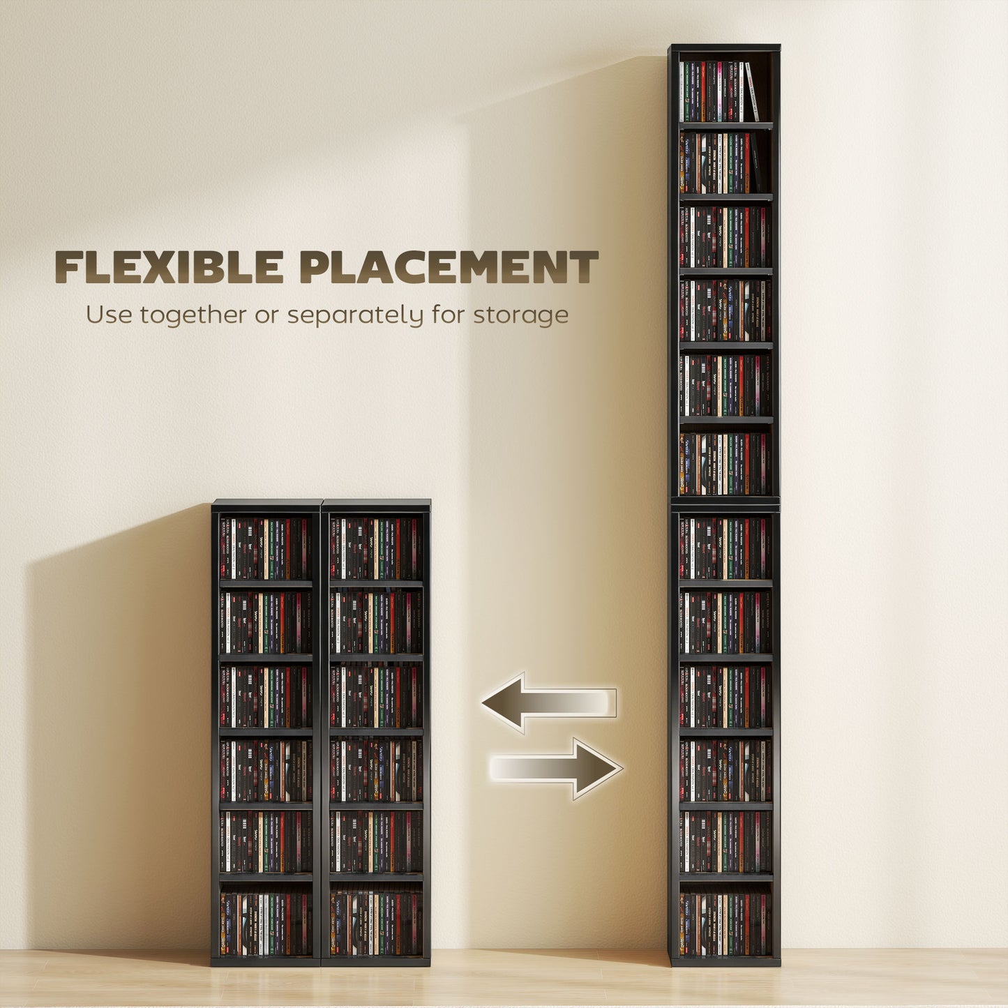 Set of 2 CD Storage Units with Adjustable Shelves, High Gloss Black