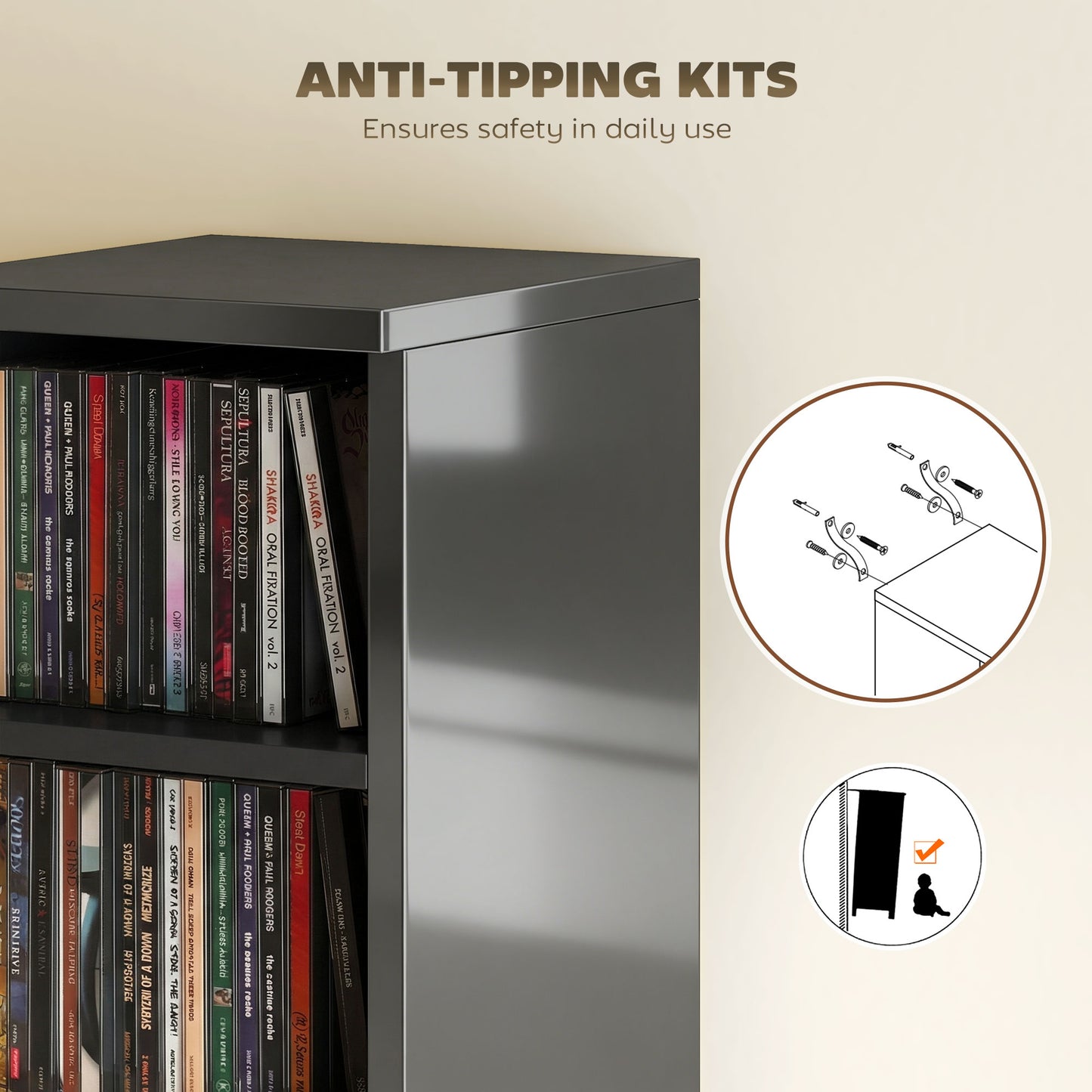 Set of 2 CD Storage Units with Adjustable Shelves, High Gloss Black