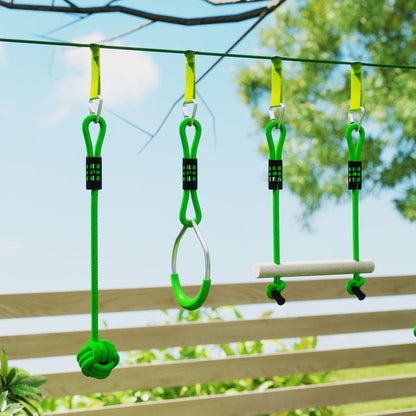 Obstacle Course for Kids with 10PCs Slackline Kit, Green