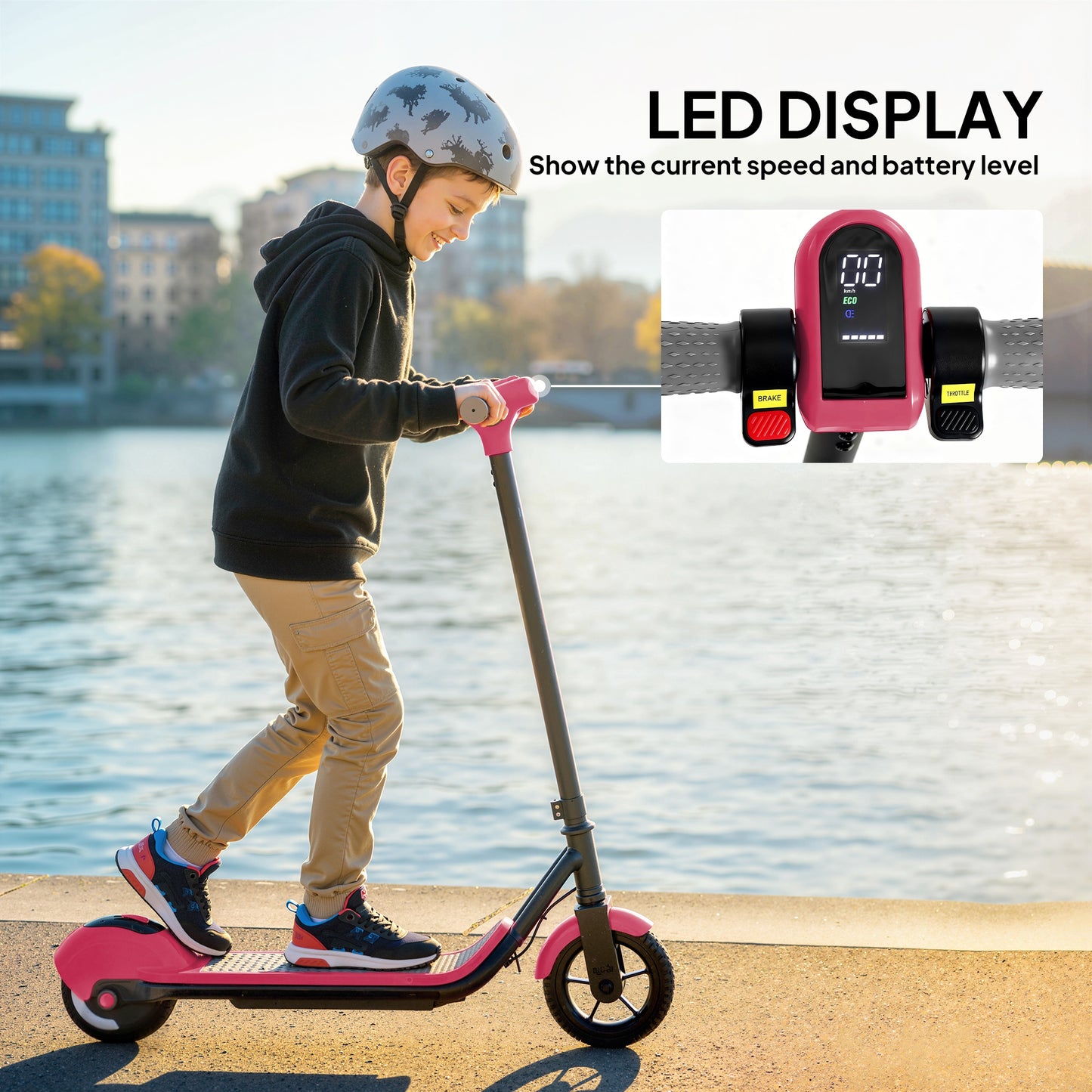 Electric Scooter, Lightweight E Scooter with LED Display, Pink
