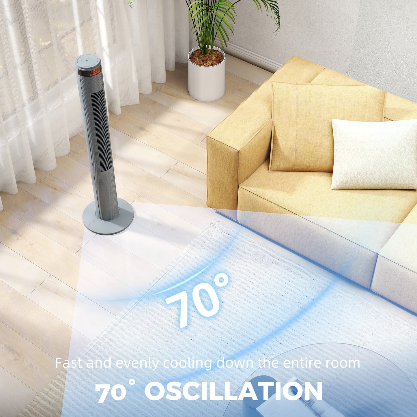 Oscillating Tower Fan Remote Control 3 Speed Modes Cooling Machine