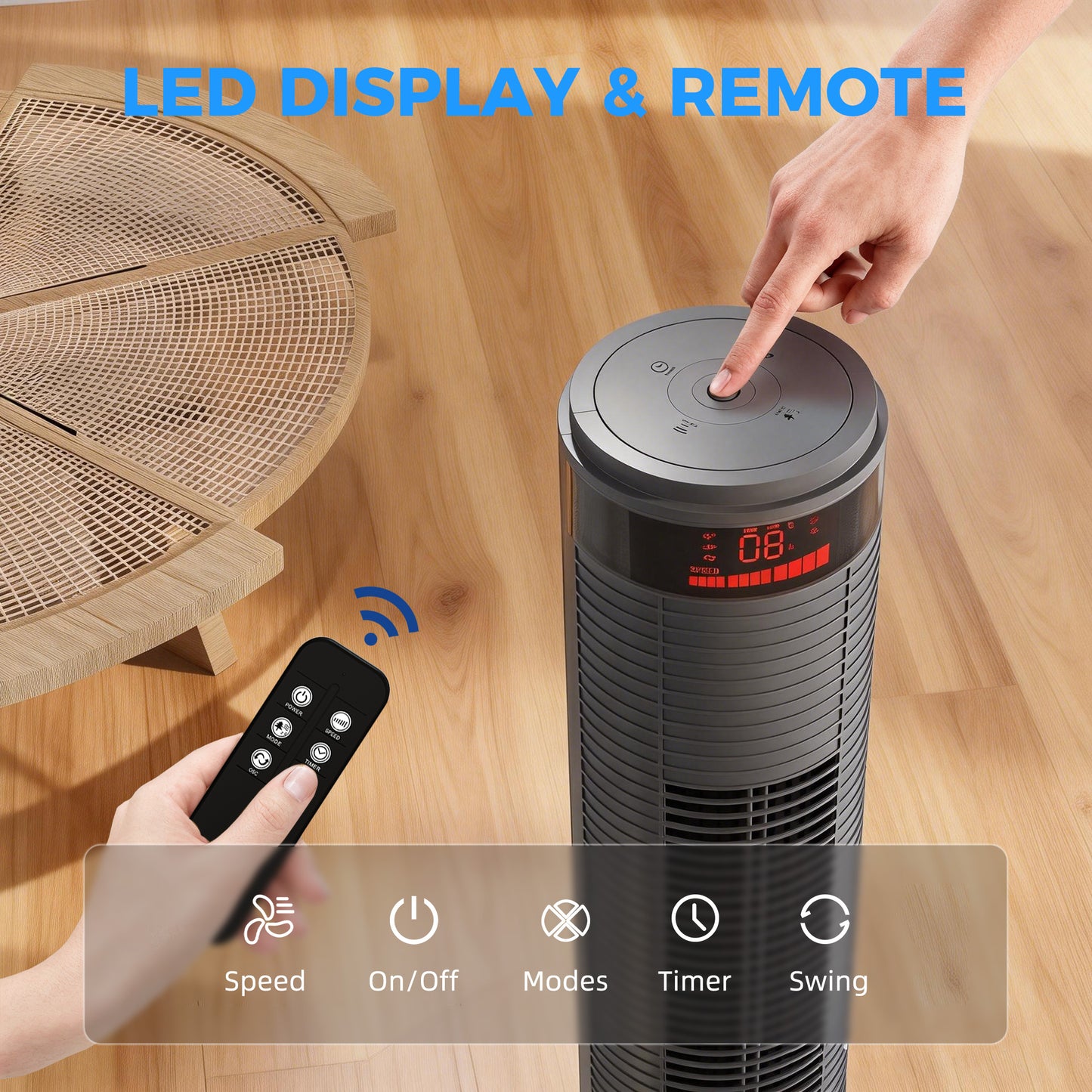 Oscillating Tower Fan Remote Control 3 Speed Modes Cooling Machine
