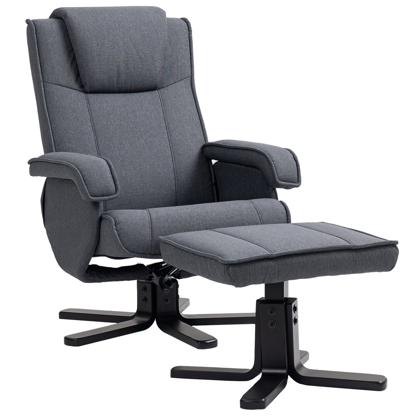 Rocker Swivel Recliner Chair with Footstool, Linen Upholstered
