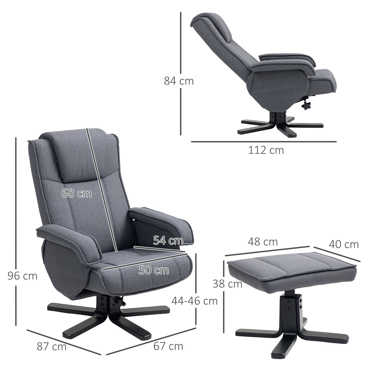 Rocker Swivel Recliner Chair with Footstool, Linen Upholstered