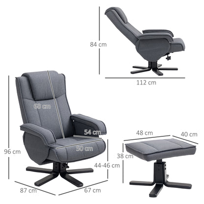 Rocker Swivel Recliner Chair with Footstool, Linen Upholstered