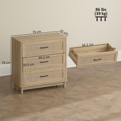 3 Drawer Chest of Drawers, Wide Storage Unit for Living Room, Oak