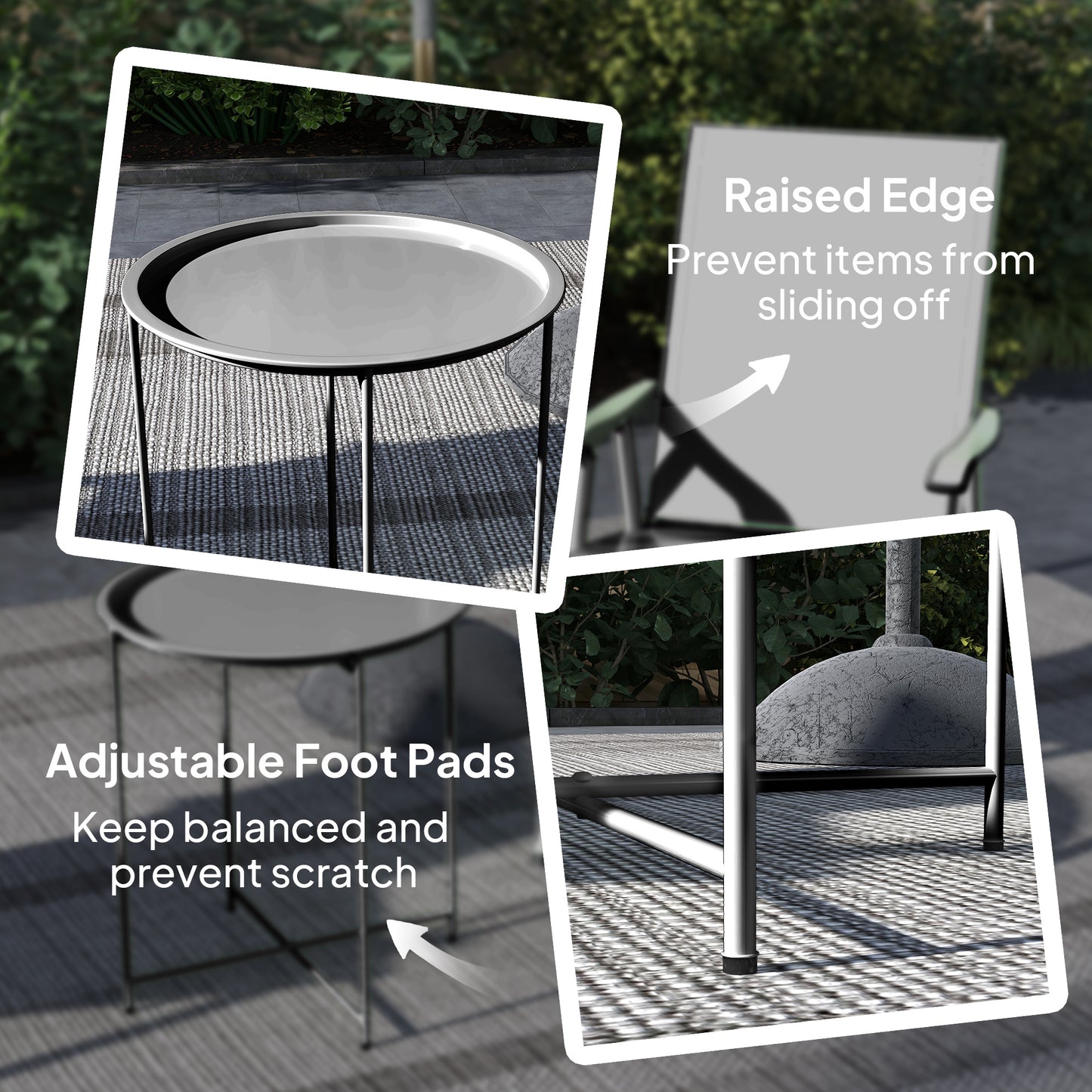 46cm Round Garden Table, Small Side Table w/ Removable Tray, Black
