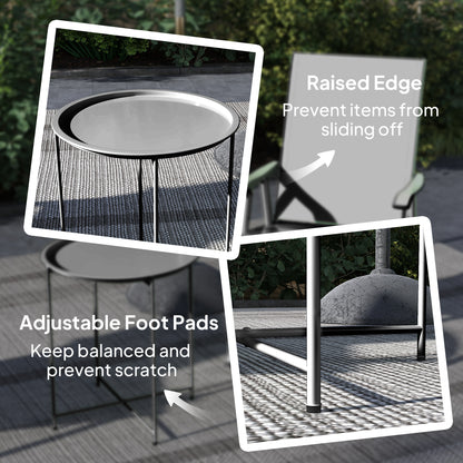 46cm Round Garden Table, Small Side Table w/ Removable Tray, Black