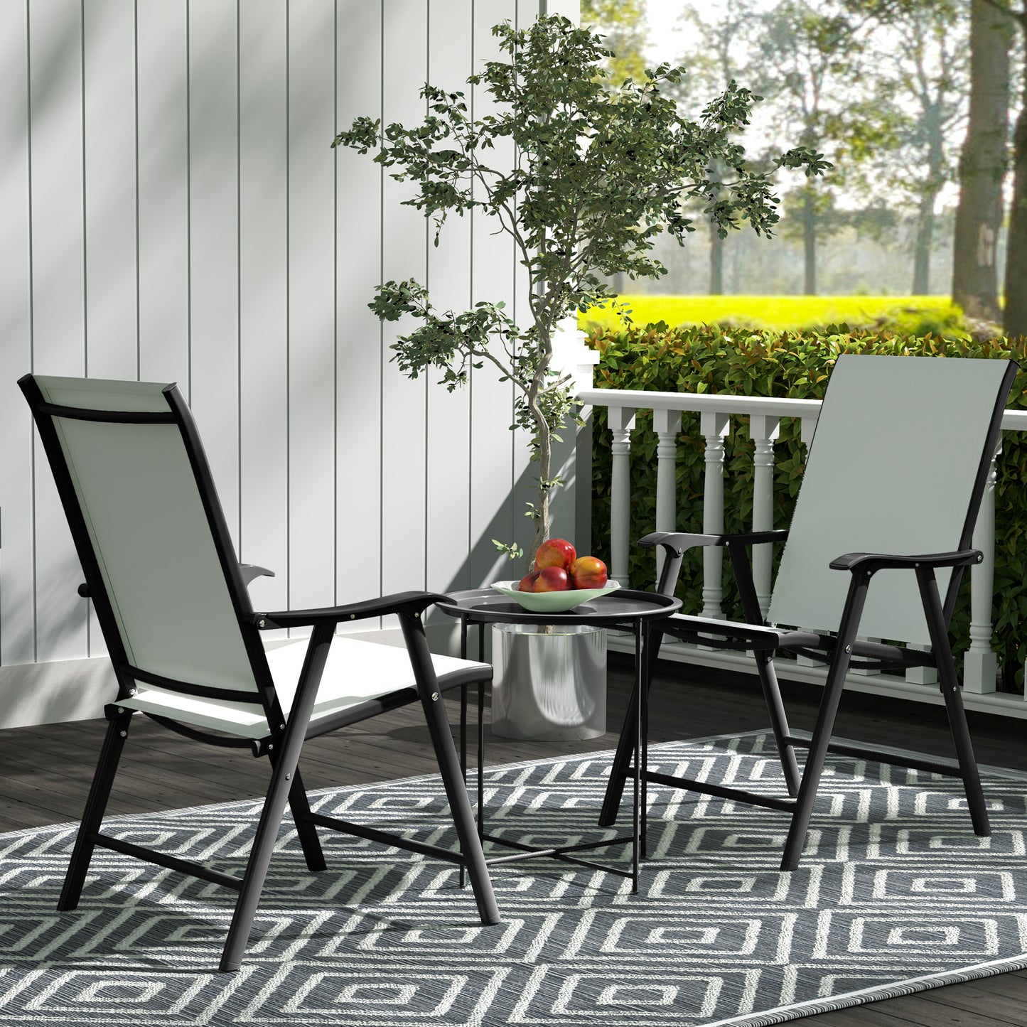 46cm Round Garden Table, Small Side Table w/ Removable Tray, Black