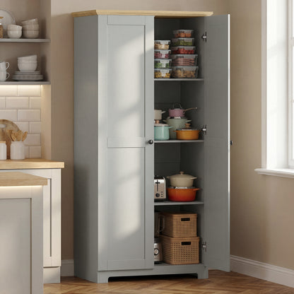 172cm Wooden Storage Cabinet Cupboard With 4 Shelves Grey