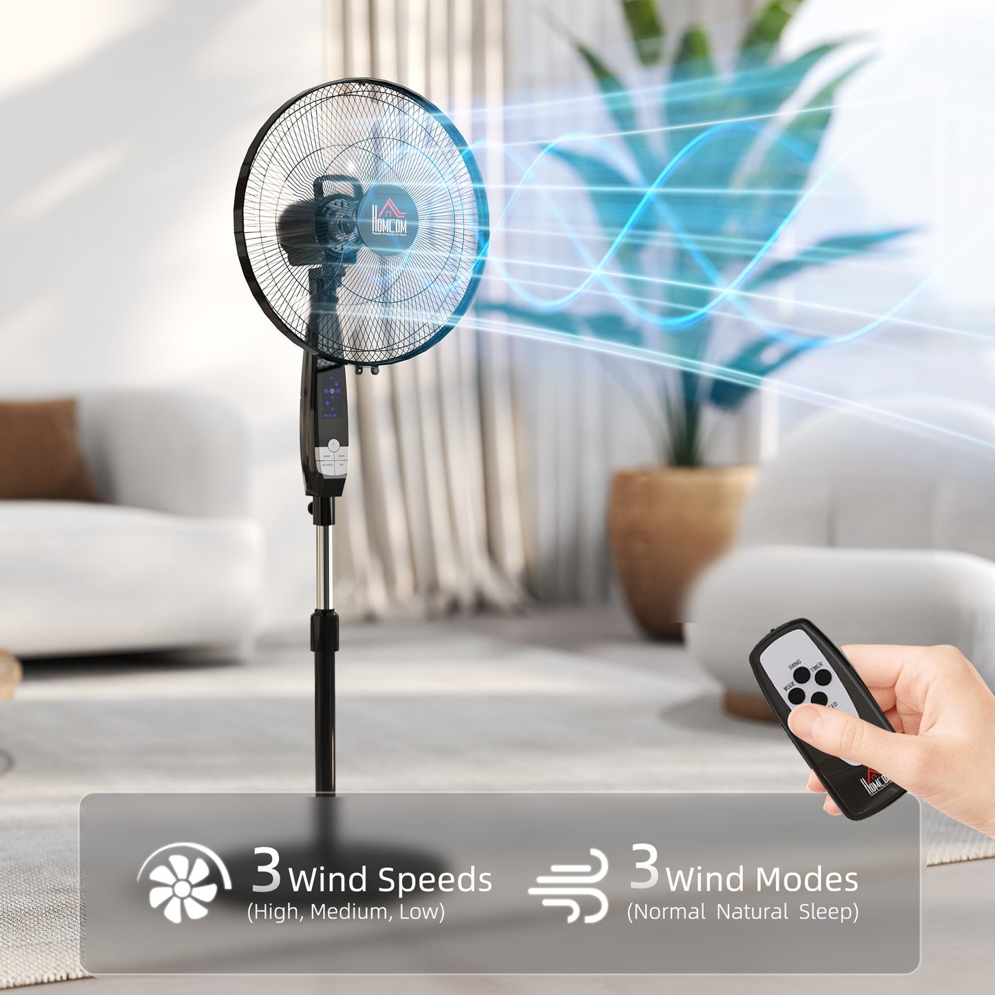 16" Oscillation Cooling Fan with Remote Adjustable Height Black