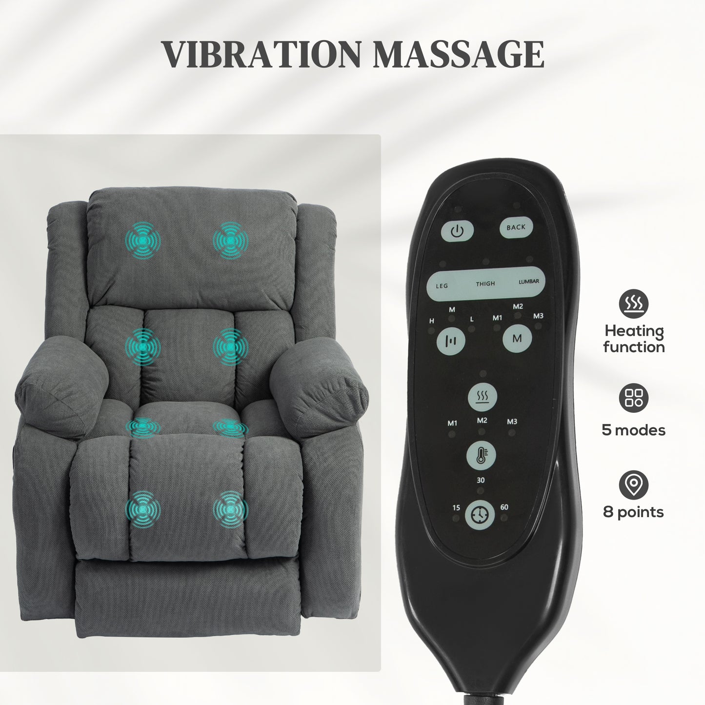 Power Lift Recliner Chair, Reclining Chair with Massage, Grey