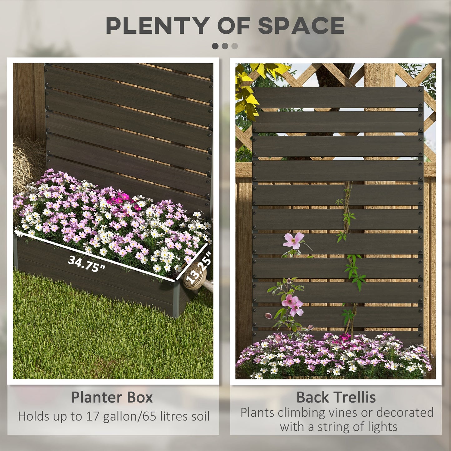 Raised Garden Bed with Trellis Standing Patio Planter Box Black