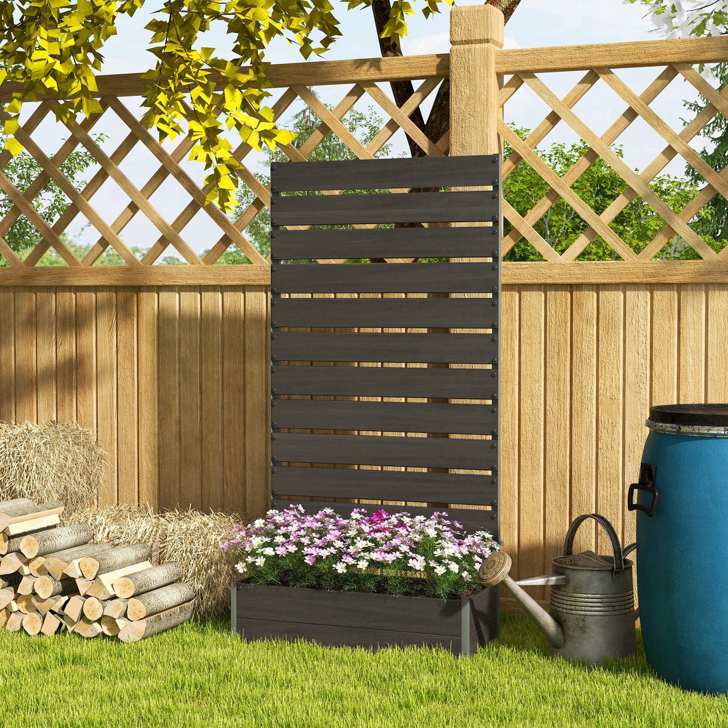 Raised Garden Bed with Trellis Standing Patio Planter Box Black