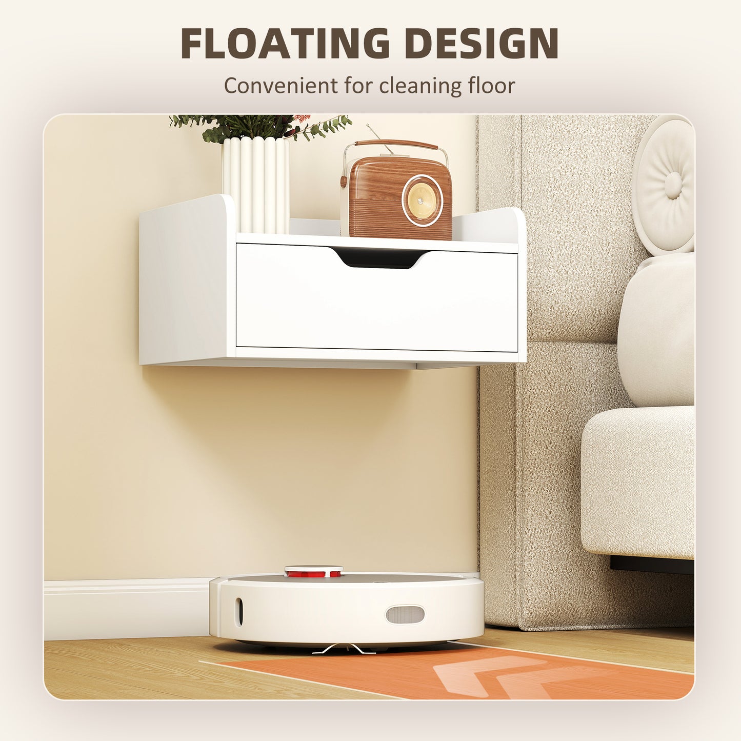 Floating Nightstands Set of 2, Nightstand with Drawer, White