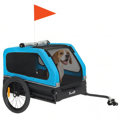 Dog Bike Trailer Support Up to 20 kg, Dog Bicycle Carrier, Easy Store Cart with Quick Release Frame, Flip-Down Ramp Tailgate, Universal Bicycle Coupler, Reflectors, Flag, Blue