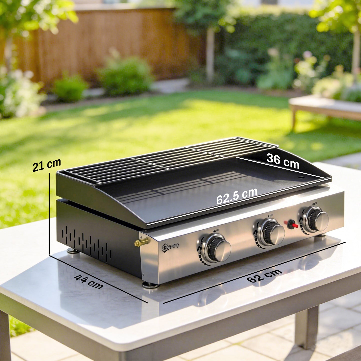 3 Burner Grill Griddle, Tabletop Gas BBQ with Grease Cup, Black